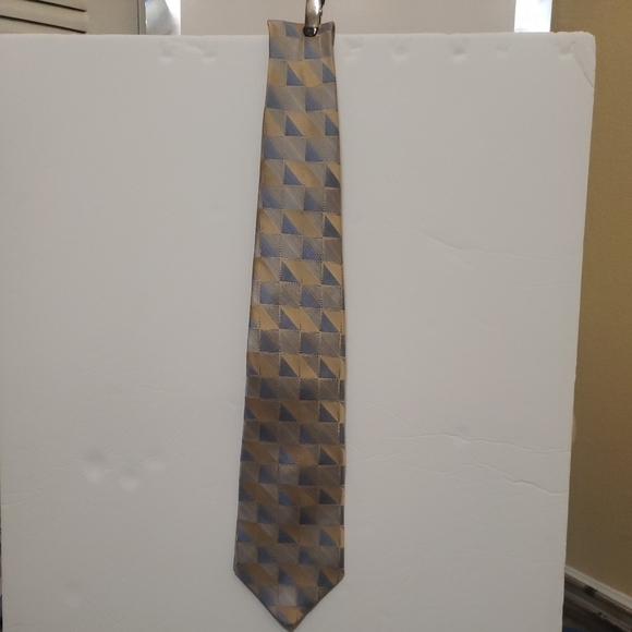 Pronto uomo 100%‎ silk geometric tie gold and blue - Picture 3 of 4